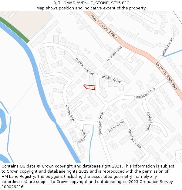 9, THOMAS AVENUE, STONE, ST15 8FG: Location map and indicative extent of plot