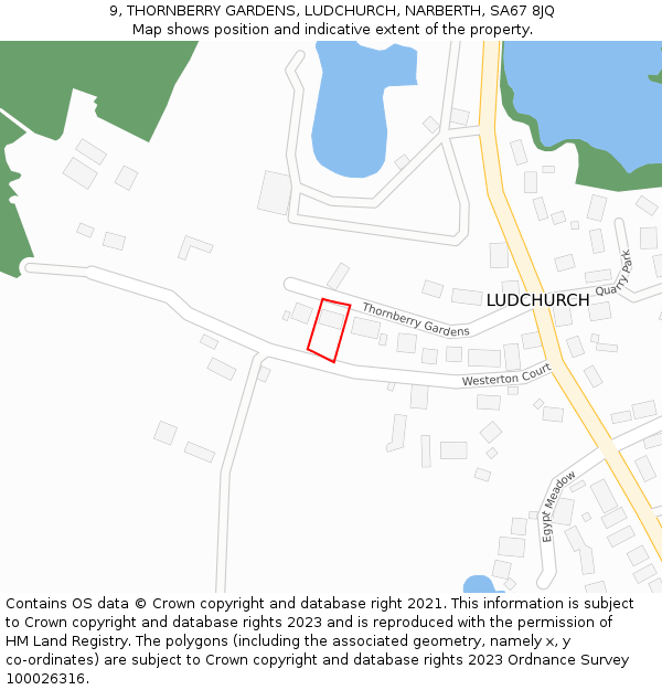 9, THORNBERRY GARDENS, LUDCHURCH, NARBERTH, SA67 8JQ: Location map and indicative extent of plot