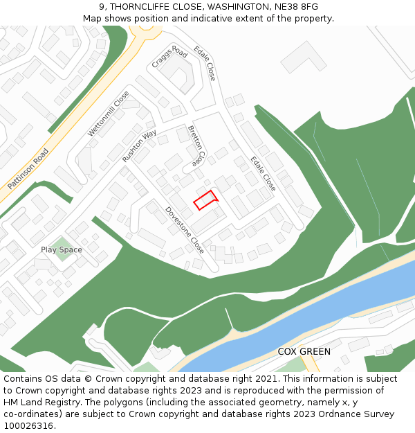 9, THORNCLIFFE CLOSE, WASHINGTON, NE38 8FG: Location map and indicative extent of plot