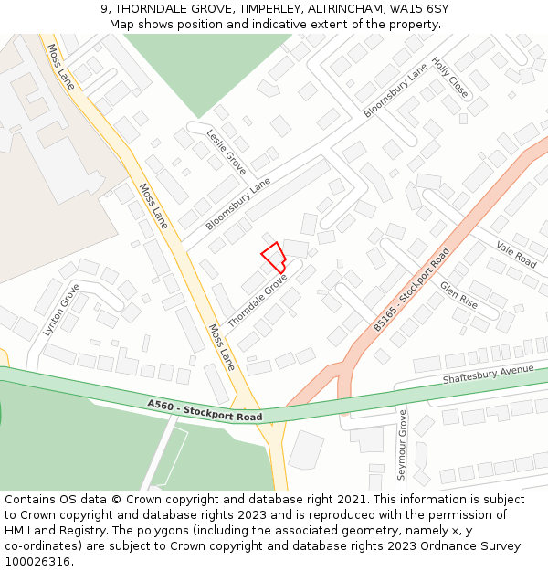 9, THORNDALE GROVE, TIMPERLEY, ALTRINCHAM, WA15 6SY: Location map and indicative extent of plot