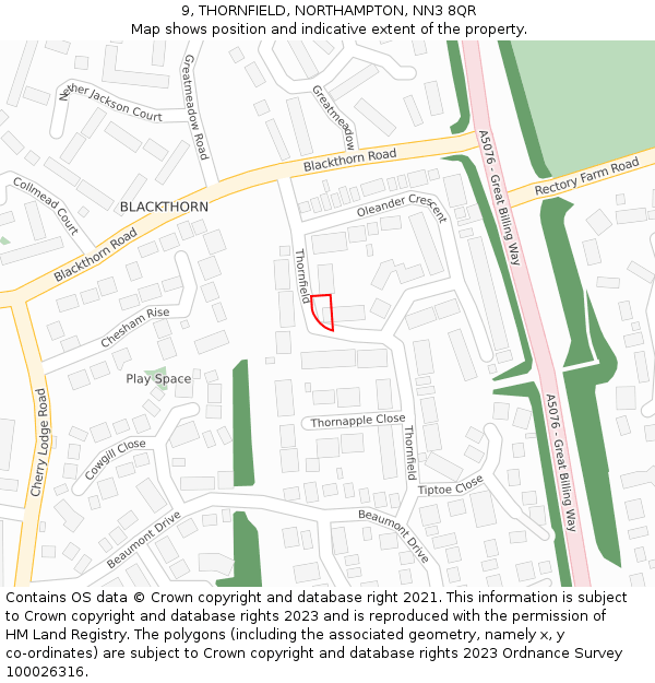 9, THORNFIELD, NORTHAMPTON, NN3 8QR: Location map and indicative extent of plot