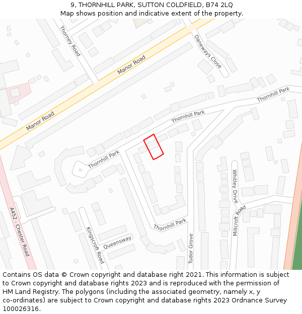 9, THORNHILL PARK, SUTTON COLDFIELD, B74 2LQ: Location map and indicative extent of plot