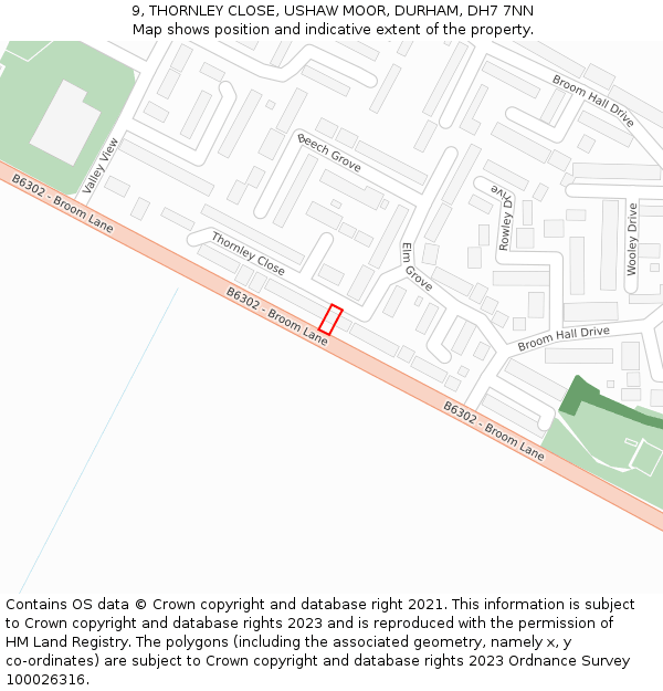 9, THORNLEY CLOSE, USHAW MOOR, DURHAM, DH7 7NN: Location map and indicative extent of plot