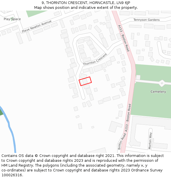 9, THORNTON CRESCENT, HORNCASTLE, LN9 6JP: Location map and indicative extent of plot
