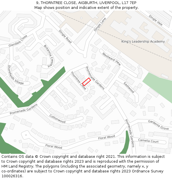 9, THORNTREE CLOSE, AIGBURTH, LIVERPOOL, L17 7EP: Location map and indicative extent of plot