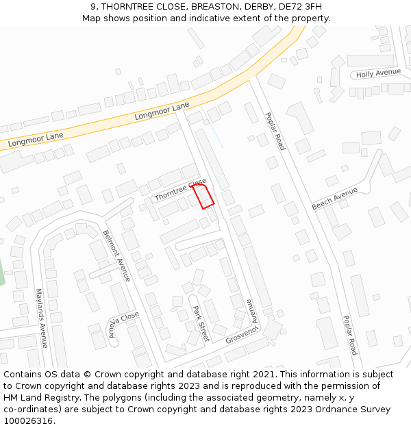 9, THORNTREE CLOSE, BREASTON, DERBY, DE72 3FH: Location map and indicative extent of plot