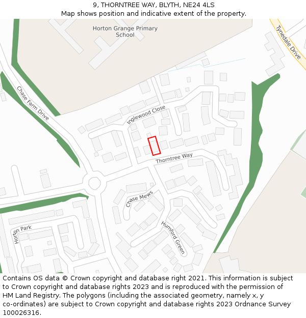 9, THORNTREE WAY, BLYTH, NE24 4LS: Location map and indicative extent of plot