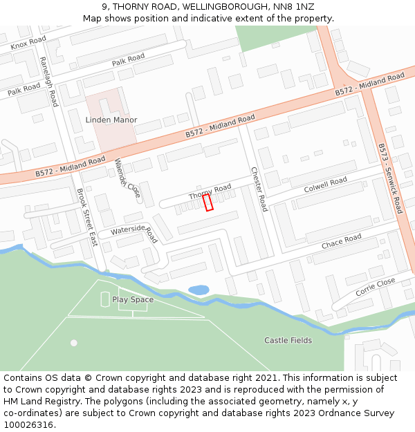 9, THORNY ROAD, WELLINGBOROUGH, NN8 1NZ: Location map and indicative extent of plot