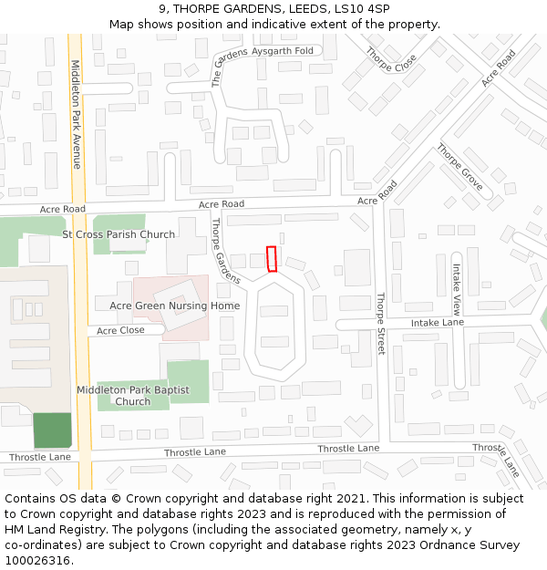 9, THORPE GARDENS, LEEDS, LS10 4SP: Location map and indicative extent of plot