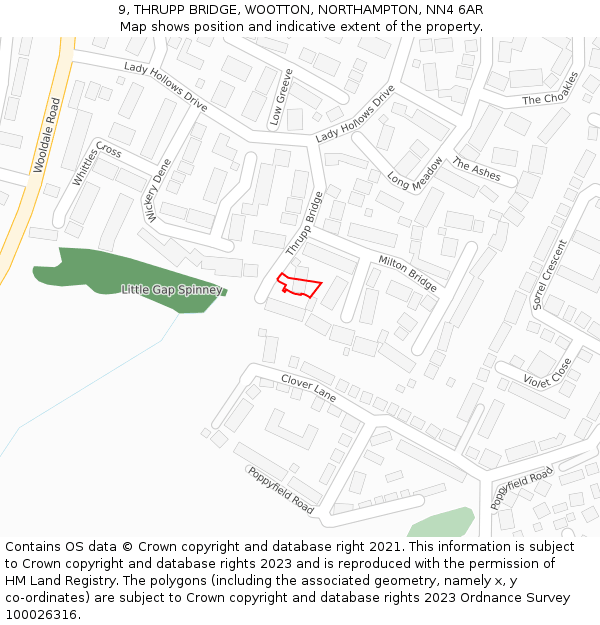 9, THRUPP BRIDGE, WOOTTON, NORTHAMPTON, NN4 6AR: Location map and indicative extent of plot