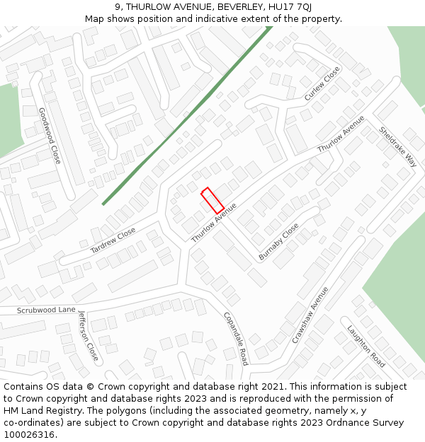 9, THURLOW AVENUE, BEVERLEY, HU17 7QJ: Location map and indicative extent of plot