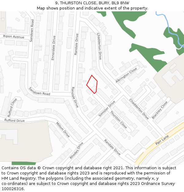 9, THURSTON CLOSE, BURY, BL9 8NW: Location map and indicative extent of plot