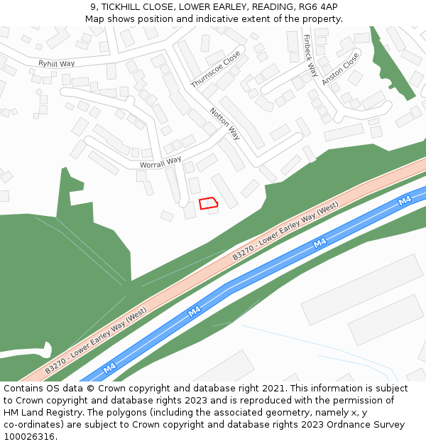 9, TICKHILL CLOSE, LOWER EARLEY, READING, RG6 4AP: Location map and indicative extent of plot