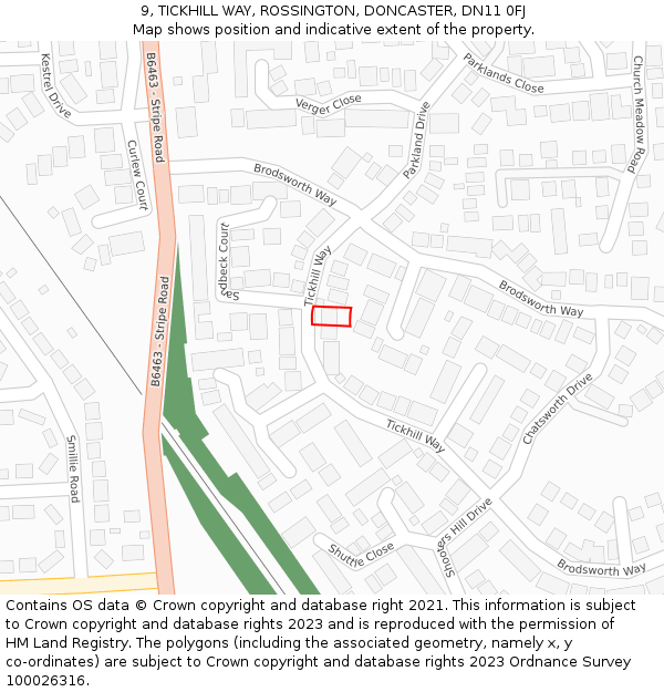 9, TICKHILL WAY, ROSSINGTON, DONCASTER, DN11 0FJ: Location map and indicative extent of plot