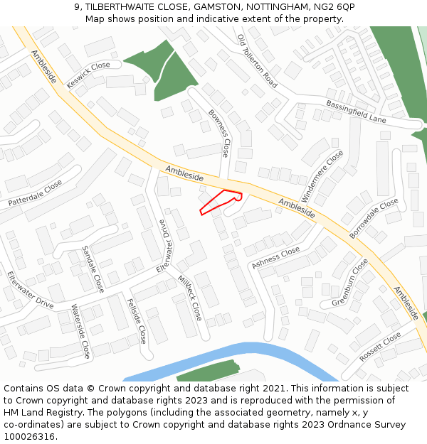 9, TILBERTHWAITE CLOSE, GAMSTON, NOTTINGHAM, NG2 6QP: Location map and indicative extent of plot