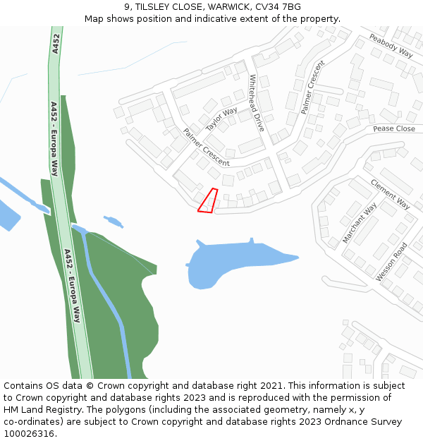 9, TILSLEY CLOSE, WARWICK, CV34 7BG: Location map and indicative extent of plot