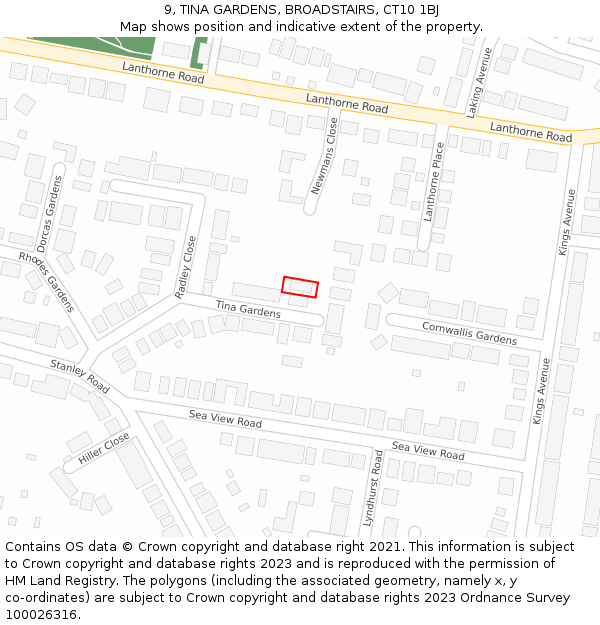 9, TINA GARDENS, BROADSTAIRS, CT10 1BJ: Location map and indicative extent of plot