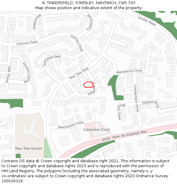 9, TINKERSFIELD, STAPELEY, NANTWICH, CW5 7GY: Location map and indicative extent of plot