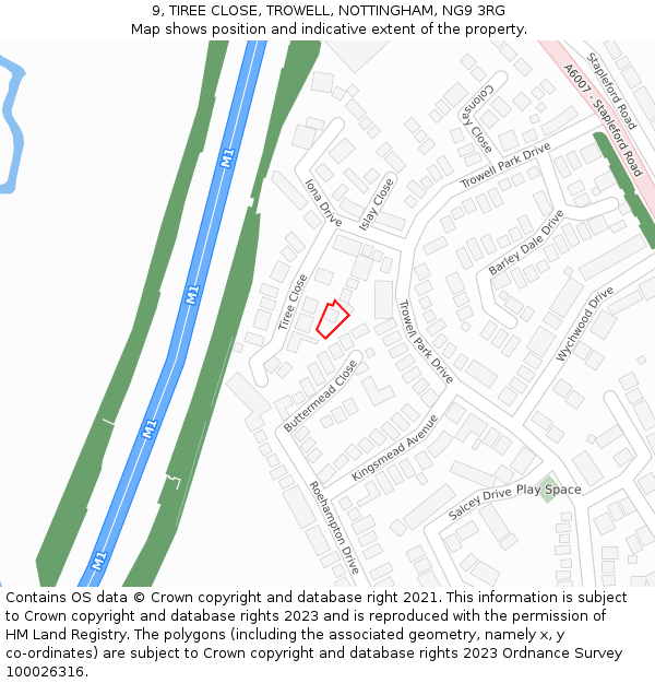 9, TIREE CLOSE, TROWELL, NOTTINGHAM, NG9 3RG: Location map and indicative extent of plot