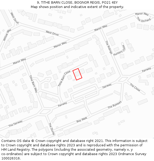 9, TITHE BARN CLOSE, BOGNOR REGIS, PO21 4EY: Location map and indicative extent of plot