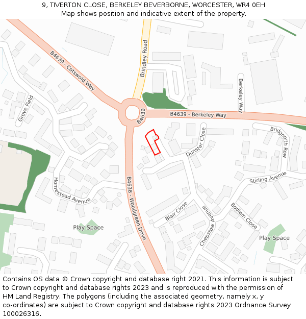 9, TIVERTON CLOSE, BERKELEY BEVERBORNE, WORCESTER, WR4 0EH: Location map and indicative extent of plot