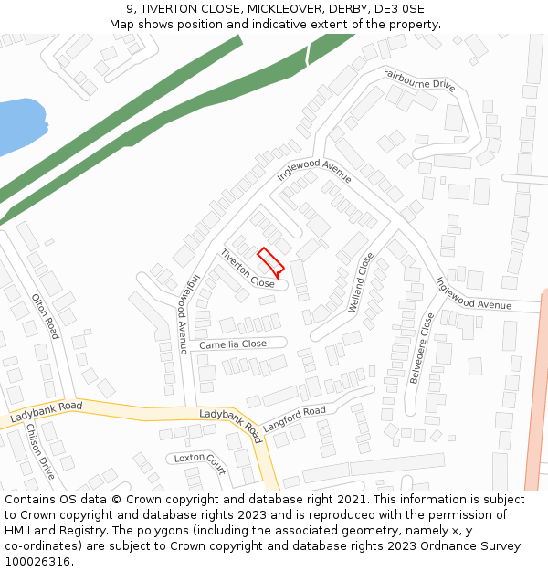 9, TIVERTON CLOSE, MICKLEOVER, DERBY, DE3 0SE: Location map and indicative extent of plot