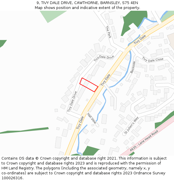 9, TIVY DALE DRIVE, CAWTHORNE, BARNSLEY, S75 4EN: Location map and indicative extent of plot