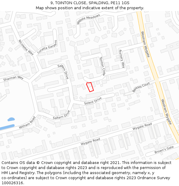 9, TOINTON CLOSE, SPALDING, PE11 1GS: Location map and indicative extent of plot