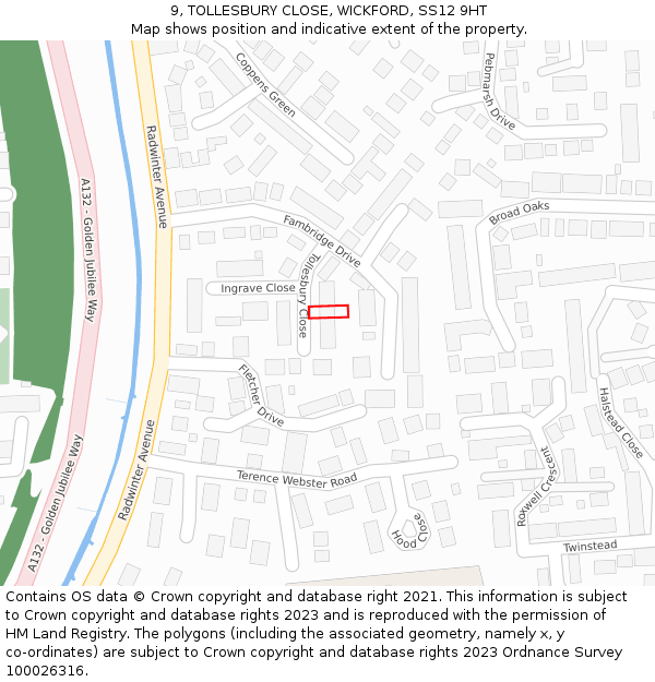 9, TOLLESBURY CLOSE, WICKFORD, SS12 9HT: Location map and indicative extent of plot