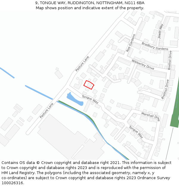 9, TONGUE WAY, RUDDINGTON, NOTTINGHAM, NG11 6BA: Location map and indicative extent of plot