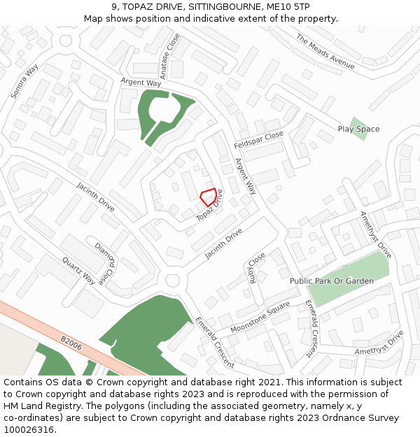 9, TOPAZ DRIVE, SITTINGBOURNE, ME10 5TP: Location map and indicative extent of plot