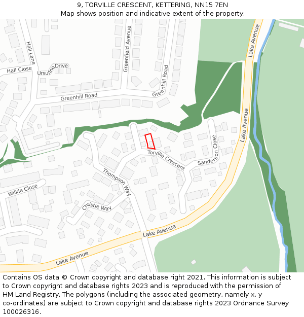 9, TORVILLE CRESCENT, KETTERING, NN15 7EN: Location map and indicative extent of plot