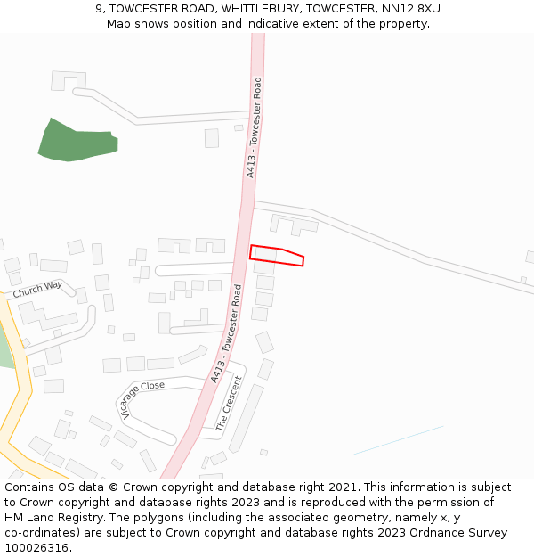9, TOWCESTER ROAD, WHITTLEBURY, TOWCESTER, NN12 8XU: Location map and indicative extent of plot