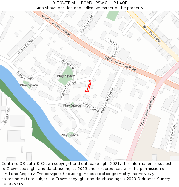 9, TOWER MILL ROAD, IPSWICH, IP1 4QF: Location map and indicative extent of plot