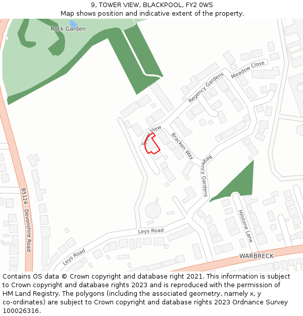 9, TOWER VIEW, BLACKPOOL, FY2 0WS: Location map and indicative extent of plot