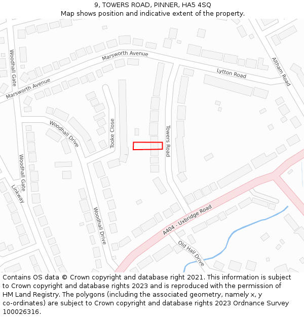 9, TOWERS ROAD, PINNER, HA5 4SQ: Location map and indicative extent of plot