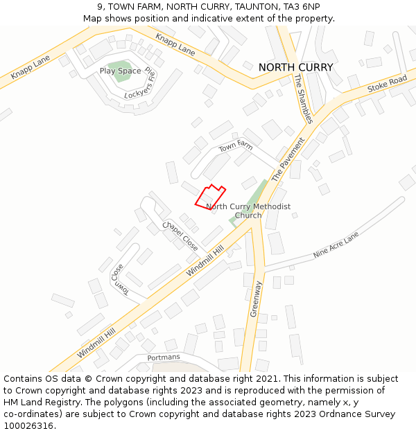 9, TOWN FARM, NORTH CURRY, TAUNTON, TA3 6NP: Location map and indicative extent of plot