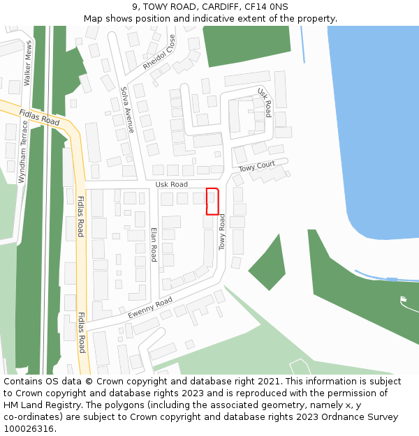 9, TOWY ROAD, CARDIFF, CF14 0NS: Location map and indicative extent of plot