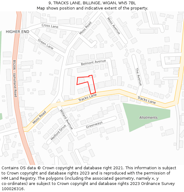 9, TRACKS LANE, BILLINGE, WIGAN, WN5 7BL: Location map and indicative extent of plot