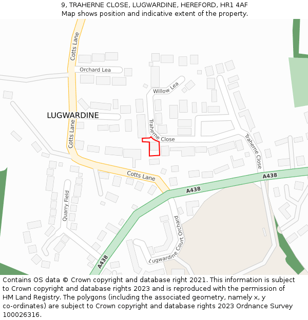 9, TRAHERNE CLOSE, LUGWARDINE, HEREFORD, HR1 4AF: Location map and indicative extent of plot