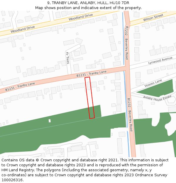 9, TRANBY LANE, ANLABY, HULL, HU10 7DR: Location map and indicative extent of plot