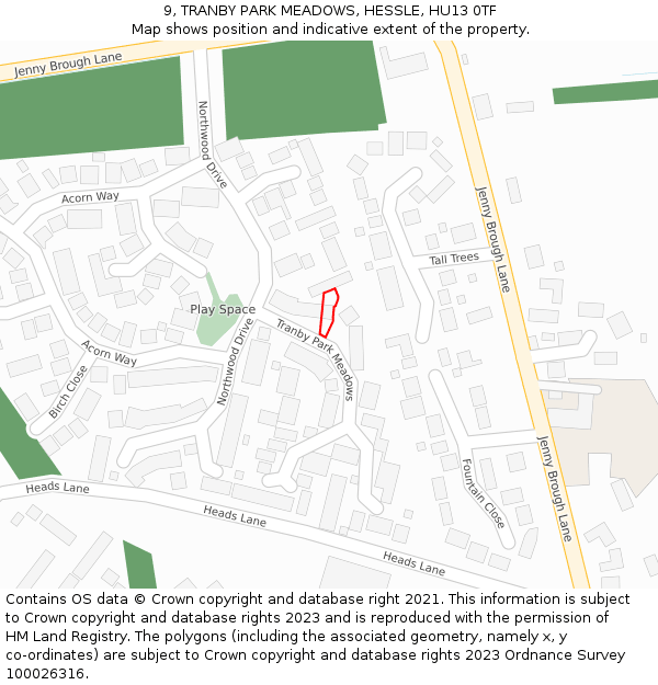 9, TRANBY PARK MEADOWS, HESSLE, HU13 0TF: Location map and indicative extent of plot