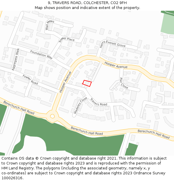 9, TRAVERS ROAD, COLCHESTER, CO2 9FH: Location map and indicative extent of plot