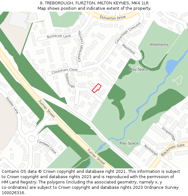 9, TREBOROUGH, FURZTON, MILTON KEYNES, MK4 1LR: Location map and indicative extent of plot