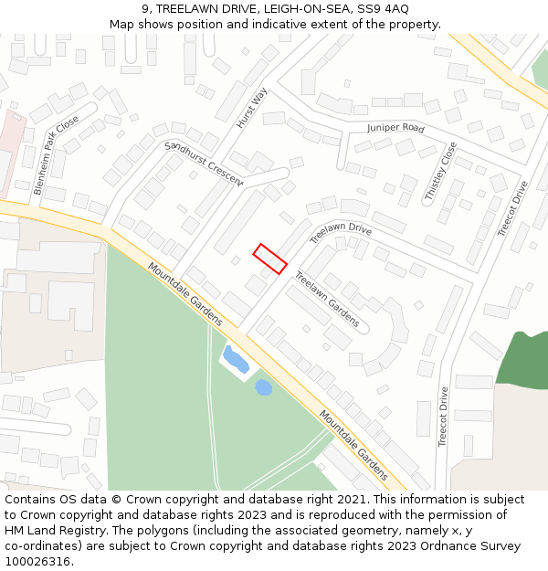 9, TREELAWN DRIVE, LEIGH-ON-SEA, SS9 4AQ: Location map and indicative extent of plot