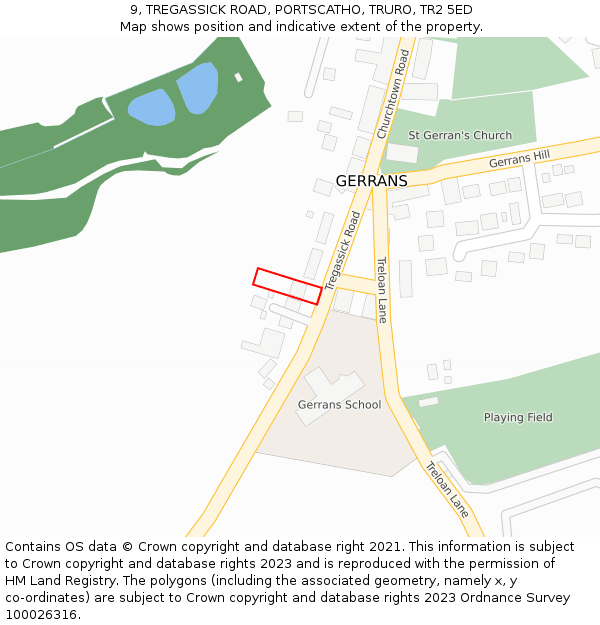 9, TREGASSICK ROAD, PORTSCATHO, TRURO, TR2 5ED: Location map and indicative extent of plot