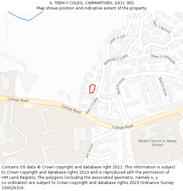 9, TREM Y COLEG, CARMARTHEN, SA31 3ED: Location map and indicative extent of plot