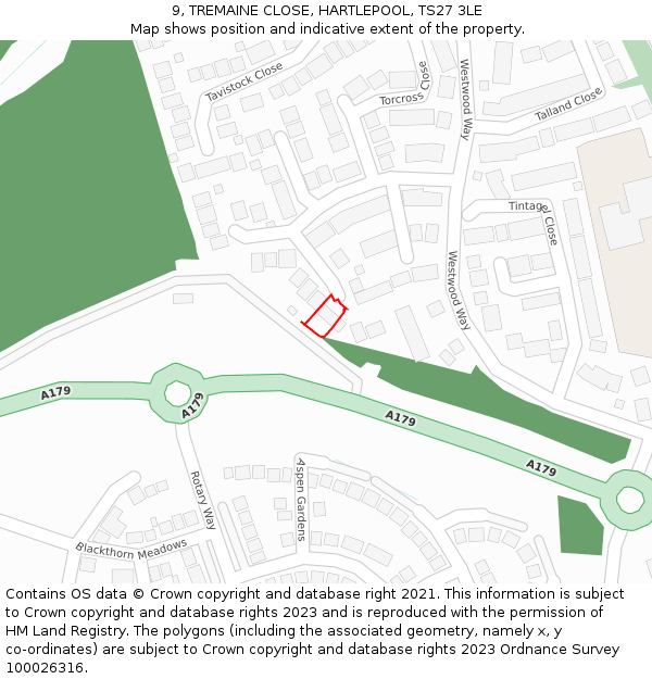 9, TREMAINE CLOSE, HARTLEPOOL, TS27 3LE: Location map and indicative extent of plot