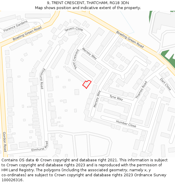 9, TRENT CRESCENT, THATCHAM, RG18 3DN: Location map and indicative extent of plot