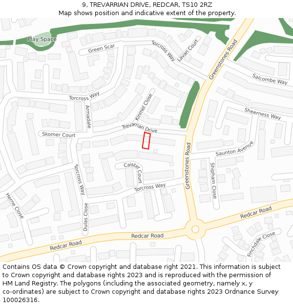 9, TREVARRIAN DRIVE, REDCAR, TS10 2RZ: Location map and indicative extent of plot